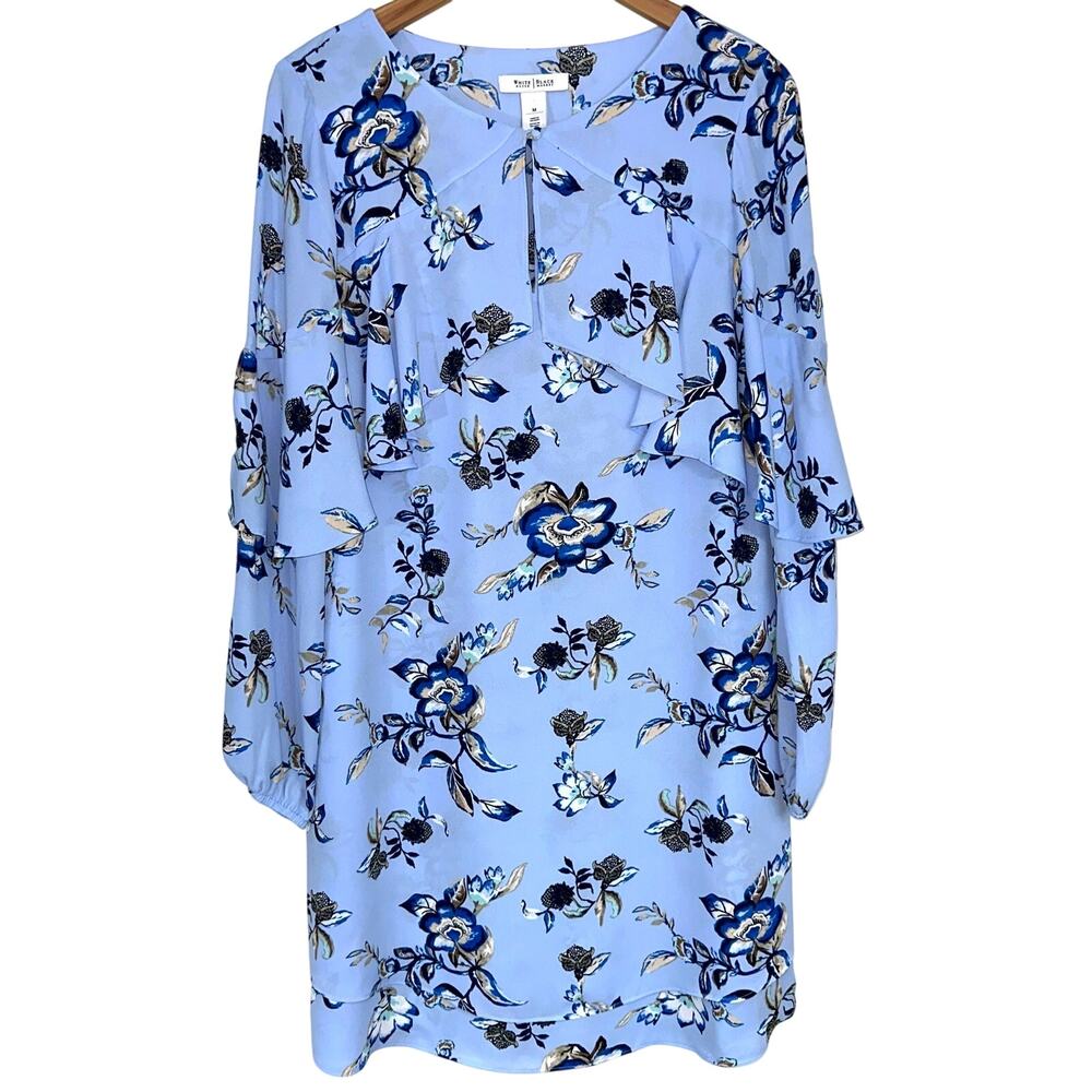 WHBM Blue Opal Floral Flowy Ruffle Printed Dress Size Medium